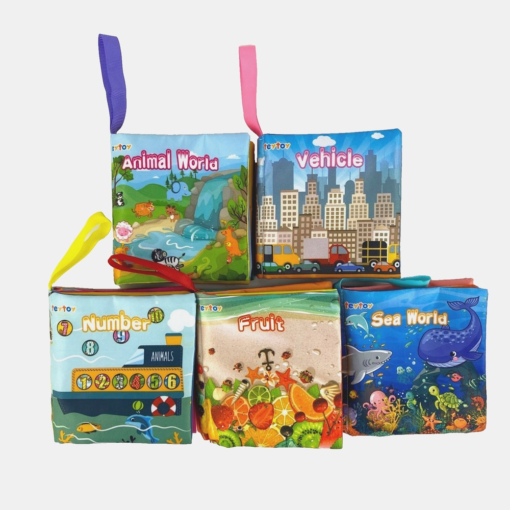 teytoy Baby Soft Cloth Books Nontoxic Fabric Set of Five 5 Early Education LKNU